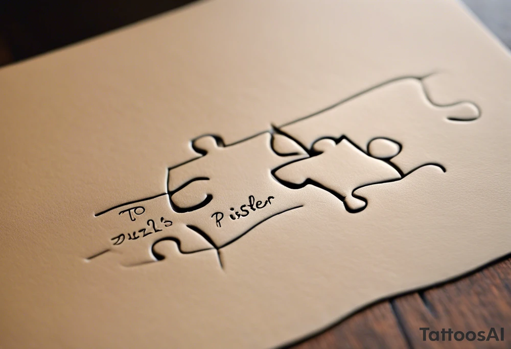 Puzzle Piece: A fine, clean outline with no shading, keeping the design light and elegant. Two pieces connected. 
Handwritten Text: inside the puzzle piece, your sister’s words “to my favorite sister,” carefully preserving the integrity of her handwriting.
This will create a balanced, meaningful design that's simple yet full of emotion—perfect for a small ankle tattoo. tattoo idea