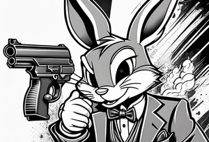 Gangster style bugs bunny holding gun tattoo idea