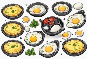 A round, thin omelette made from five eggs with salt pepper and a bit greens tattoo idea