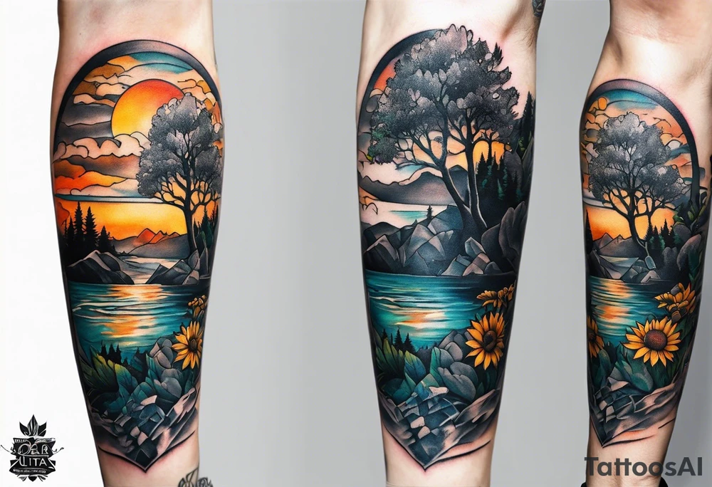 Small inside arm tattoo. Black kite (Daya's name), nature (trees/sea), rock/metal vibe, small sunflower. tattoo idea
