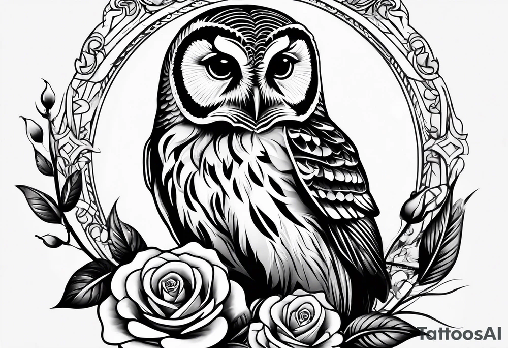 Barred owl with a rose and a heart tattoo idea