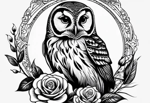 Barred owl with a rose and a heart tattoo idea