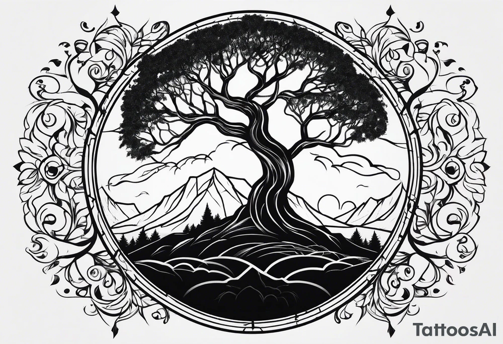 lightning striking a circle of life tree tattoo idea