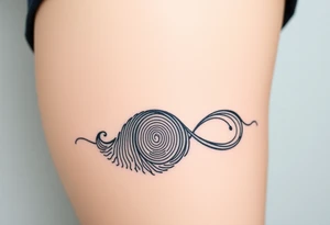 A fingerprint in dark teal and soft gray, shaped into a wave pattern, representing the flow of love over time tattoo idea