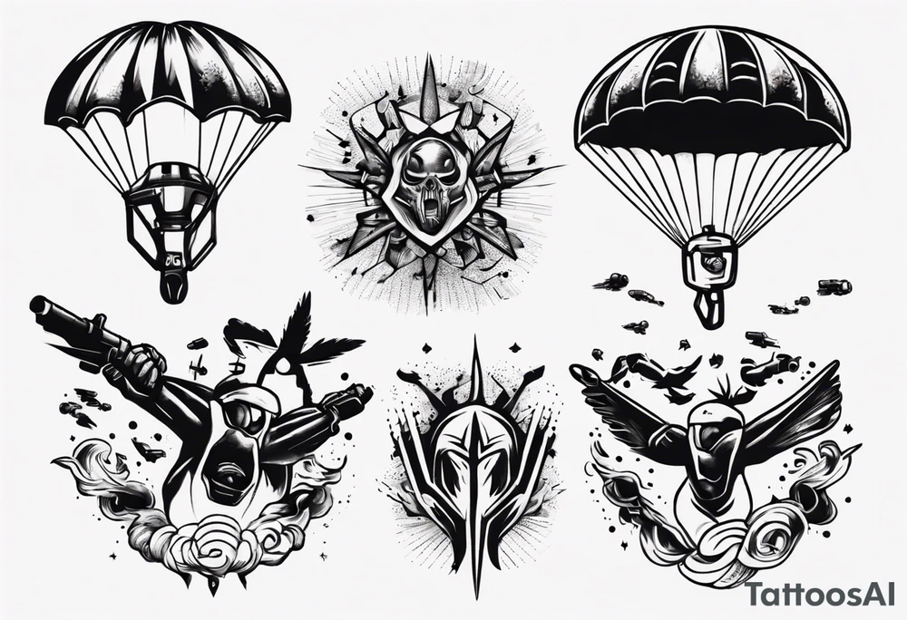 skydiving and shooting guns on the forearm tattoo idea