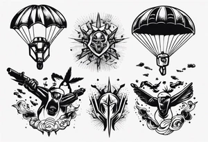 skydiving and shooting guns on the forearm tattoo idea