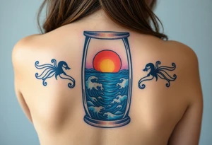 Ocean view from inside of an hourglass tattoo idea