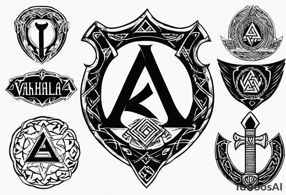 Valhalla valknut shield axe sword tattoo idea