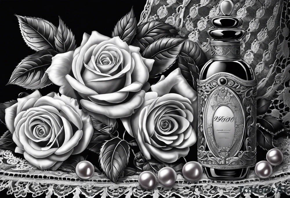 Roses, lace, pearl necklaces, 1950s perfume bottle, 1950s hair bows, 1950s pumps, lipstick tubes tattoo idea