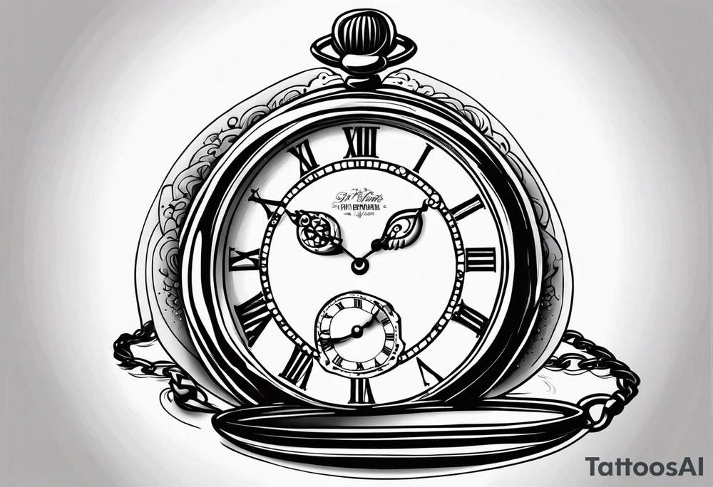 pocket watch with the saying "Time waits for no one..." tattoo idea