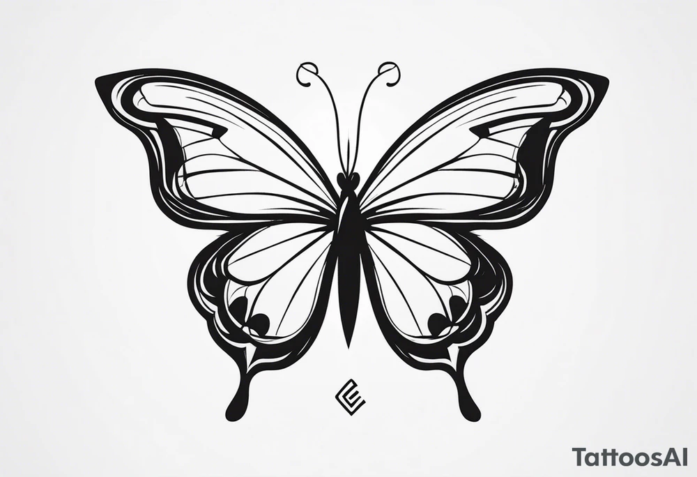 A minimalist butterfly tattoo that incorporates the letter E tattoo idea