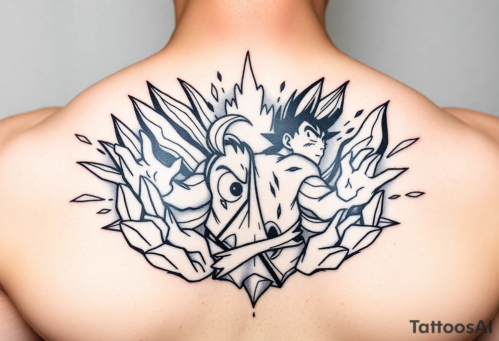 legendary dragonball z scene with energy aura and power effects tattoo idea