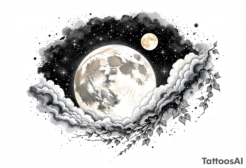 Night sky with moon tattoo idea