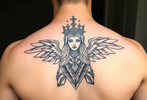 powerful goddess with a crown shape as rempart tattoo idea