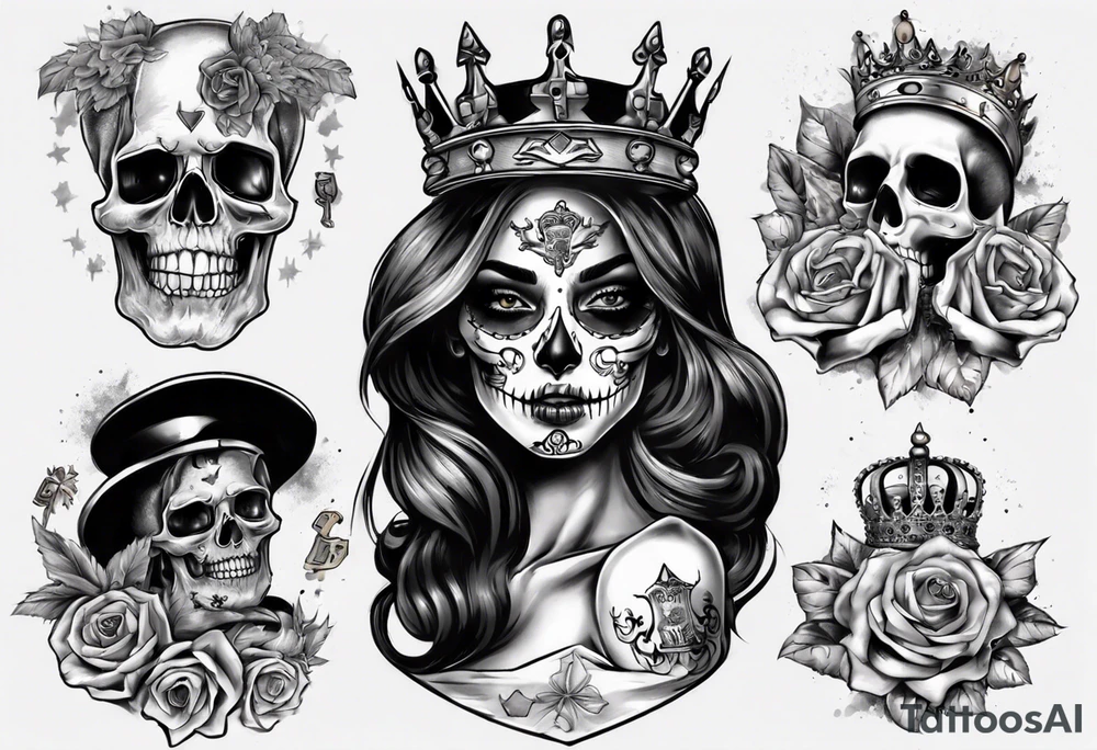santa la muerta with money and crown tattoo idea
