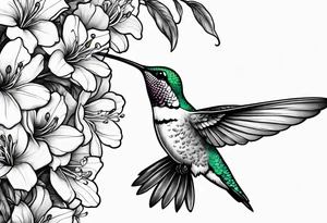 Hummingbird eating from azalea flowers tattoo idea