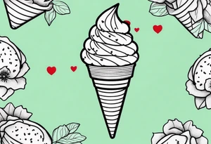 simple mint chocolate chip ice cream cone with small red heart on it somewhere. tattoo idea