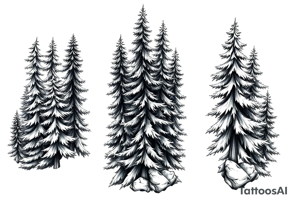 Coniferous forest tattoo sleeve black and gray tattoo idea