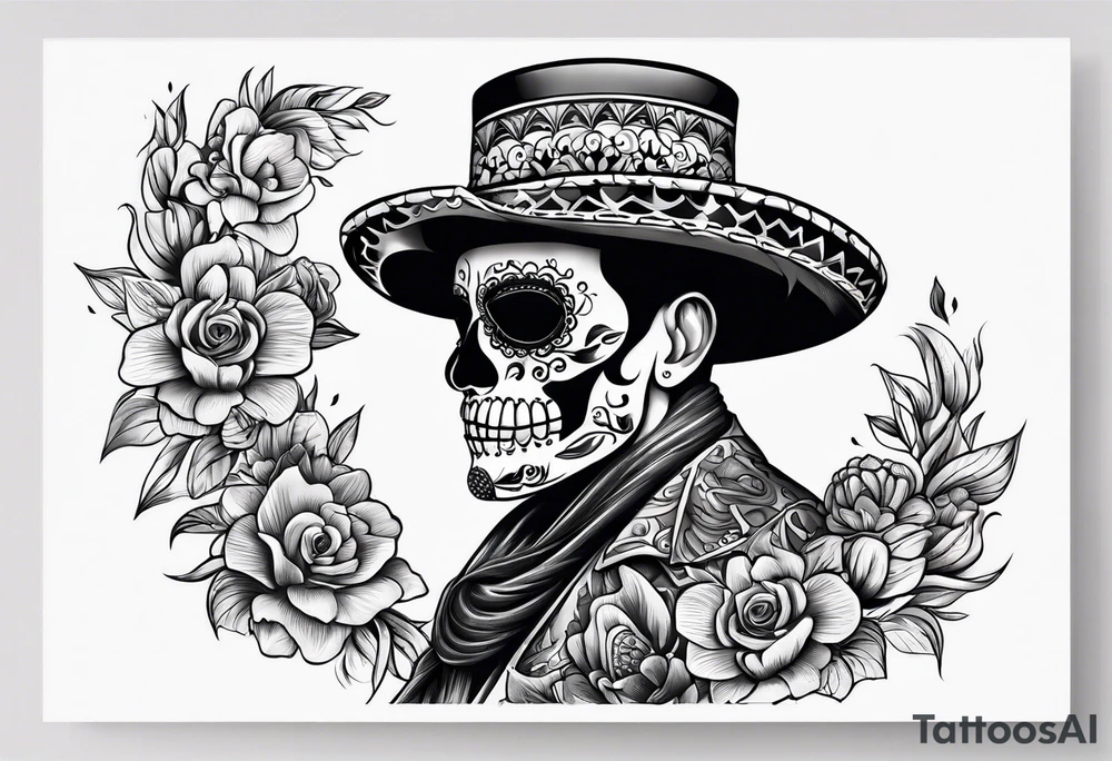 Mexico day of dead  man standing
 drink horizontal tattoo idea
