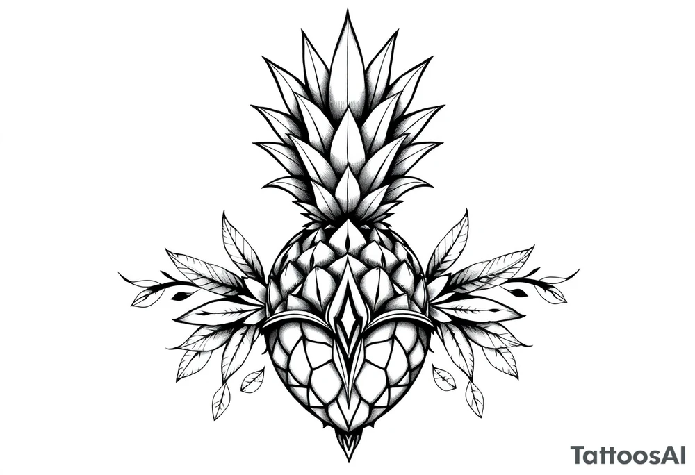Bushy crown pineapple vagina, design to go over vagina , erotic vagina area design, anus to be at the bottom tattoo idea