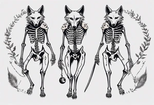 two wolf skeletons dancing with bone tails and bone ears tattoo idea