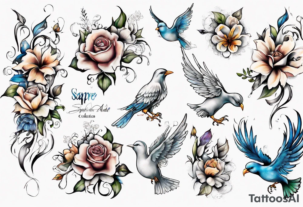 " sapere aude" schrift blumen ranken , vögel, wind tattoo idea