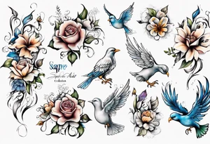 " sapere aude" schrift blumen ranken , vögel, wind tattoo idea