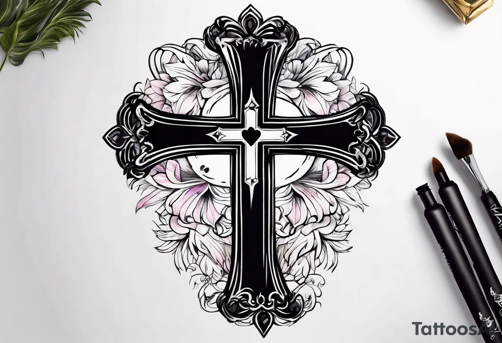 black cross with watercolor backgound tattoo idea