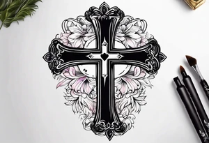 black cross with watercolor backgound tattoo idea