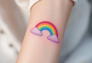 A pastel rainbow "S" with a glitter effect and soft cloud outlines. tattoo idea