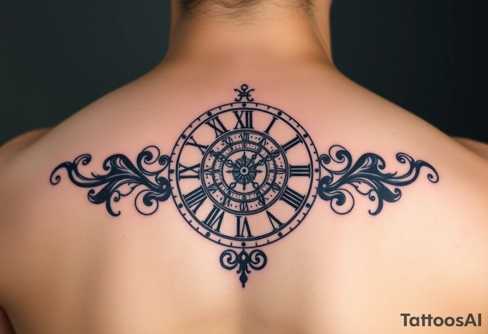 vintage roman numerals within ornate clockwork mechanism tattoo idea
