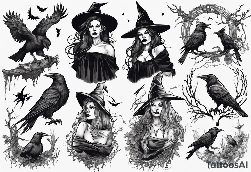 witch with crows tattoo idea