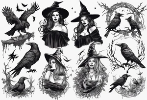 witch with crows tattoo idea