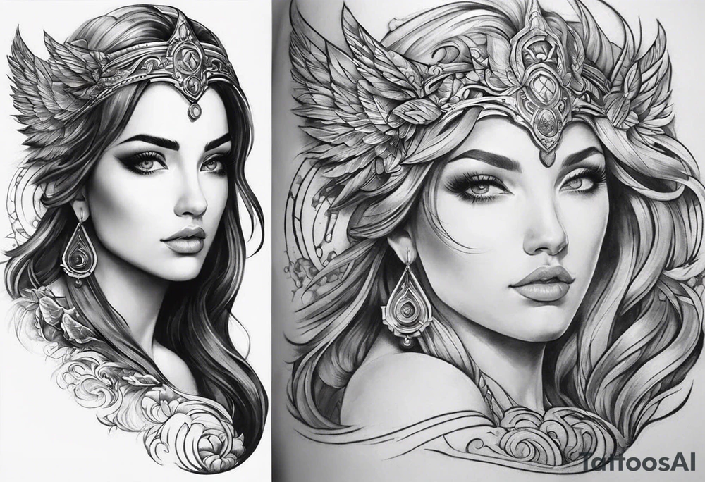 I want to design a mythological upper arm tattoo. I want to have a part of the arm empty and there is another tattoo there, it should not be too big. tattoo idea