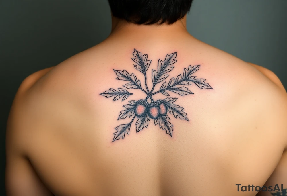 oak branch with thick leaves and acorns tattoo idea