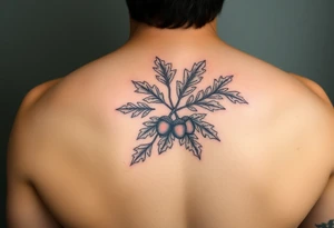 oak branch with thick leaves and acorns tattoo idea