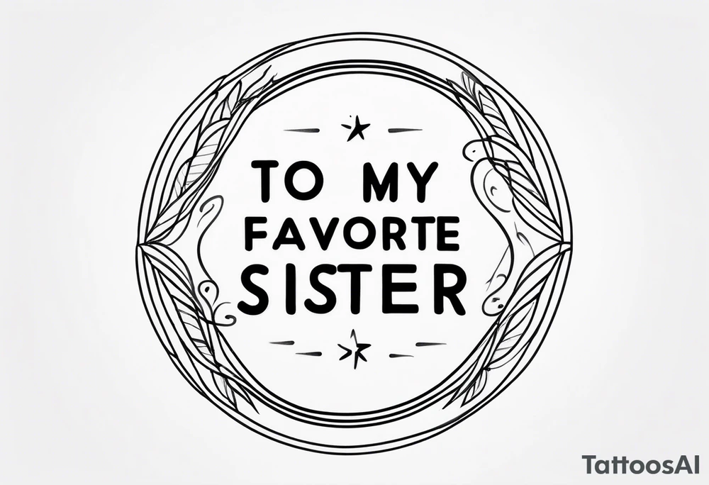 simple, thin line tattoo with the words "to my favorite sister" in a circle around a tattoo tattoo idea