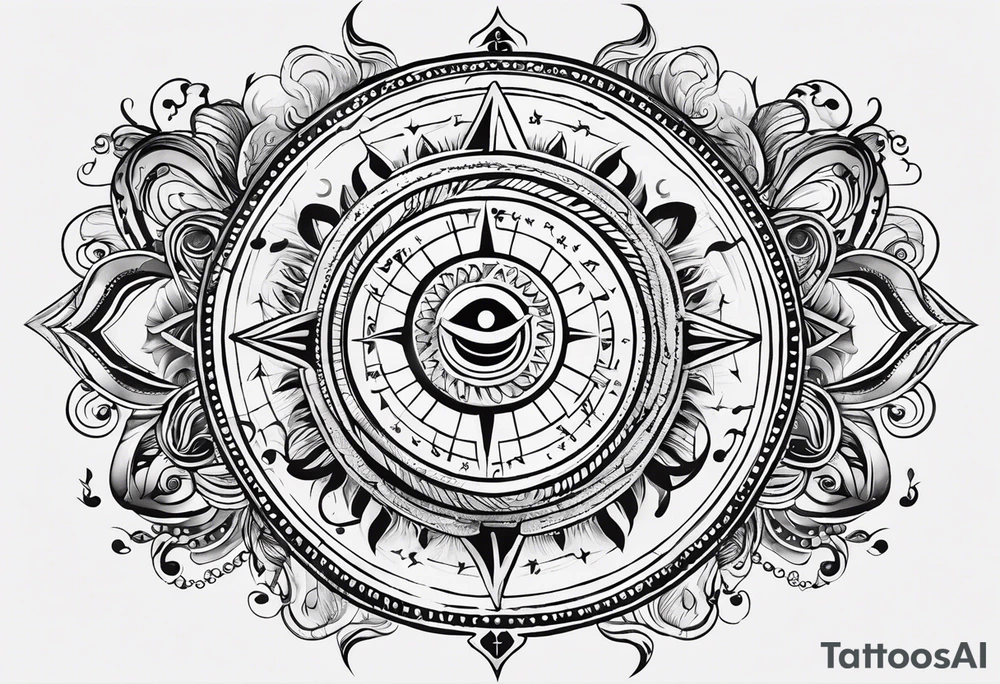 incorporating symbols of travel like a compass or a world map, alongside imagery that represents joy and happiness, such as a smiling sun or playful clouds? These elements can complement Lord Shiva in a dynamic and uplifting tattoo design, reflecting your adventurous spirit and positive outlook on life. tattoo idea