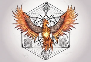 sacred geometry Metatron's cube with phoenix. Sleeve for woman's arm tattoo idea