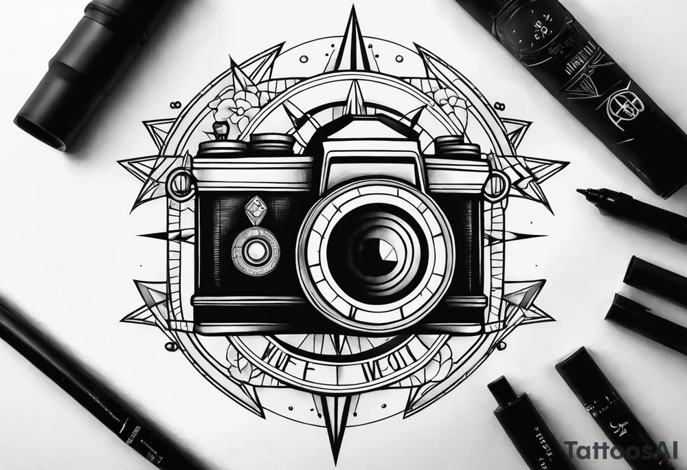 camera and compass combined tattoo idea