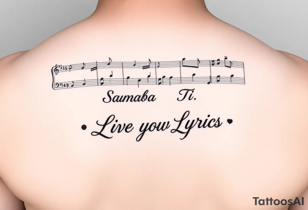 sheet music from the beginning of Santana's song  Samba Pa Ti with the phrase "Live Your Lyrics"  in Fancy cursive between the top and bottom Stave tattoo idea