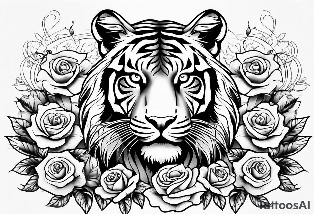 Full sleeve with compass and tiger roses tattoo idea