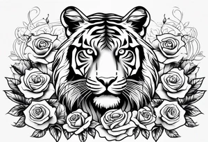 Full sleeve with compass and tiger roses tattoo idea