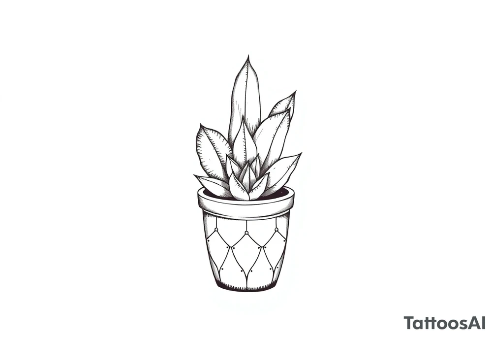 cute cacti and succulent in a pot tattoo idea