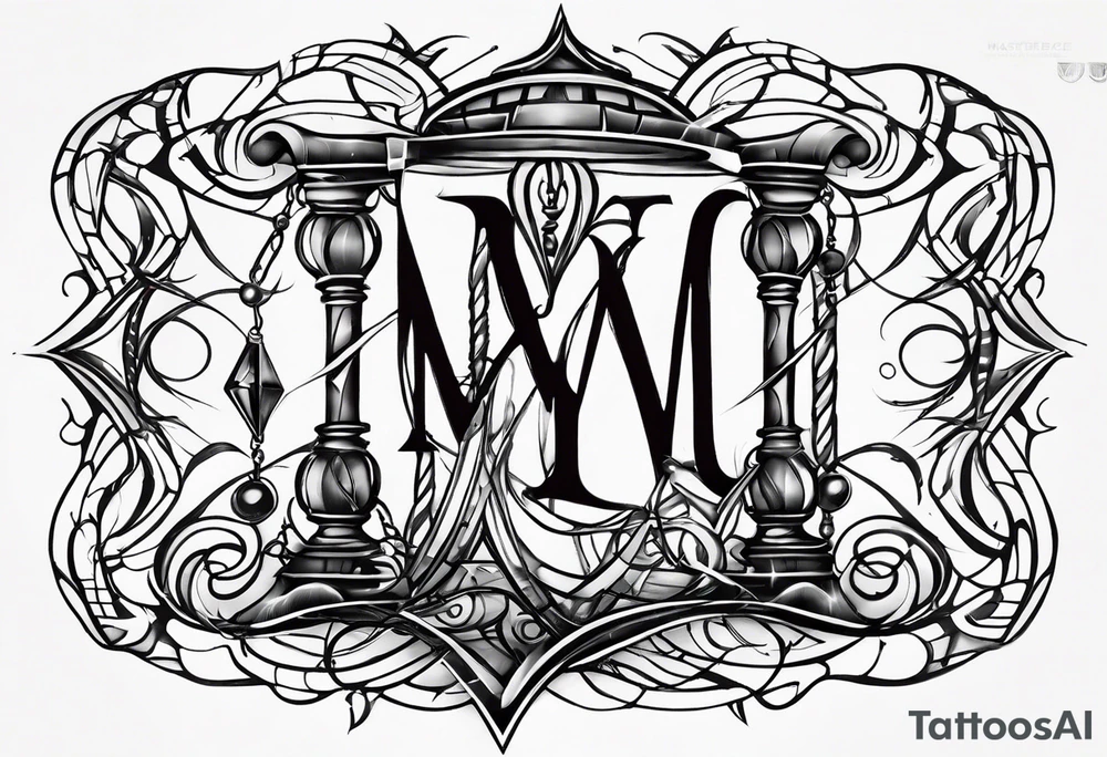 Hour glass letters m d y Barb wire tribal art tattoo idea