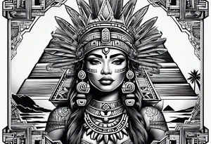 Aztec princess, mayan pyramid ollin symbol tattoo idea