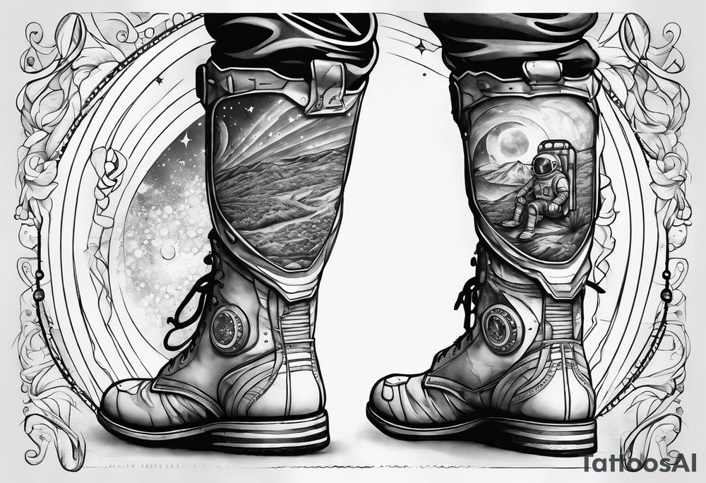 standing astronaut legs and feet tattoo idea