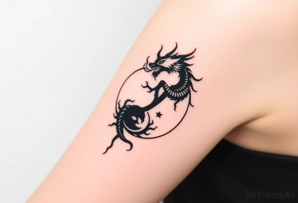 yin yang dragon tree of life tattoo idea