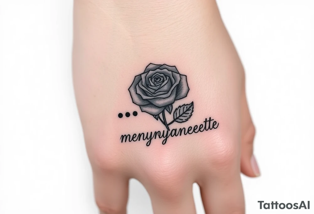 a good rose and a semicolon seperate from the name “monyanette” tattoo idea