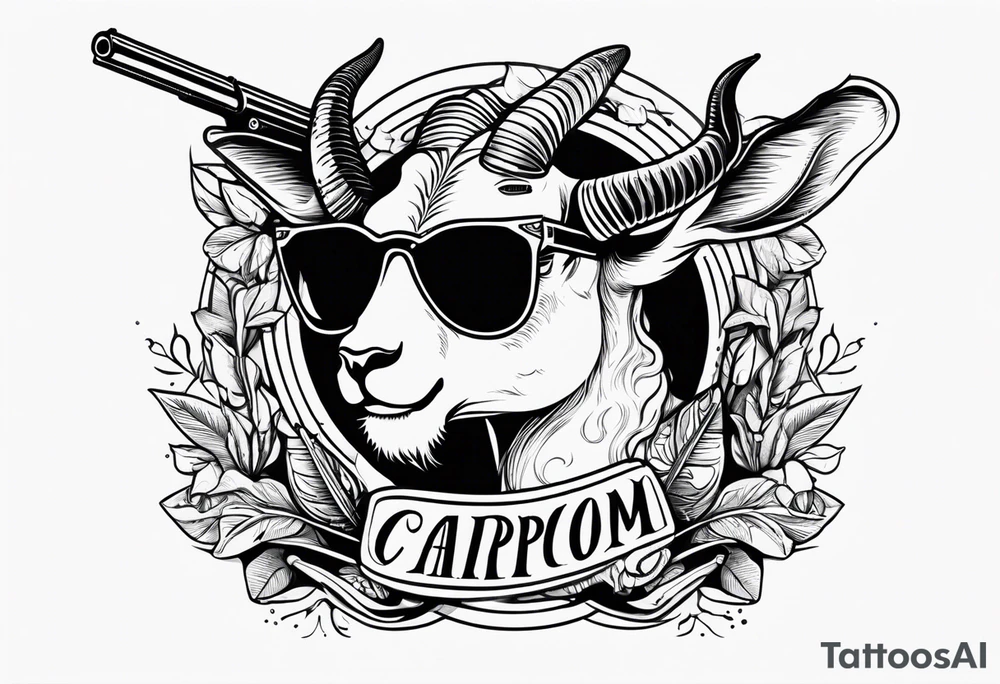 capricorn with sunglasses and shotgun tattoo idea